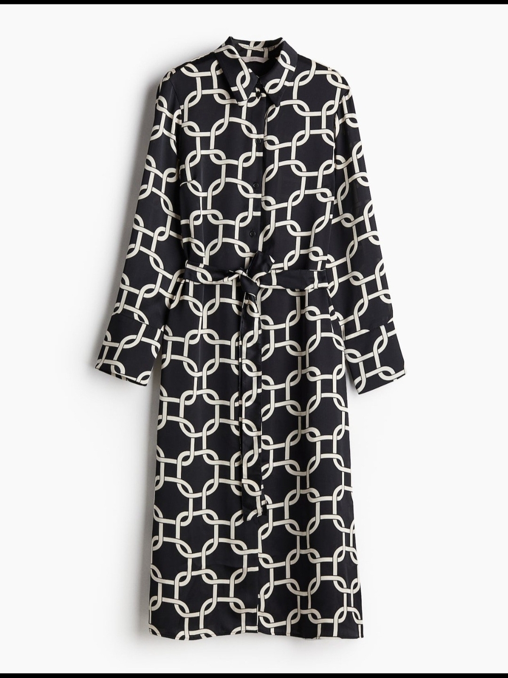 H&M Black and White Geometric Chain-Print Shirt Dress
